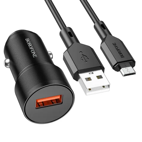 Автомобільний зарядний пристрій Borofore BZ19A Wisdom Single Port QC3.0 Car Charger Set (Micro) (BZ19AMB) Black
