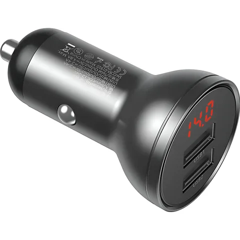 Автомобільний зарядний пристрій Baseus Digital Display Dual USB 4.8A Car Charger 24W (CCBX-0G) Grey
