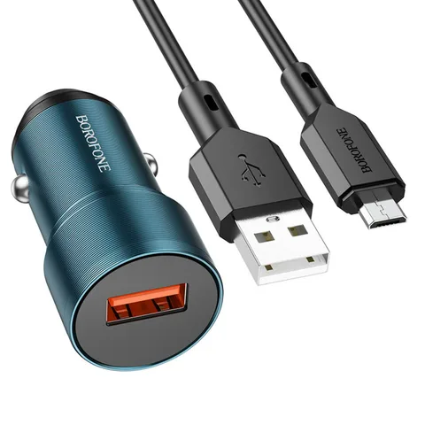 Автомобільний зарядний пристрій Borofore BZ19A Wisdom single port QC3.0 car charger Set (Micro) 18W (BZ19AMSU) Sapphire Blue