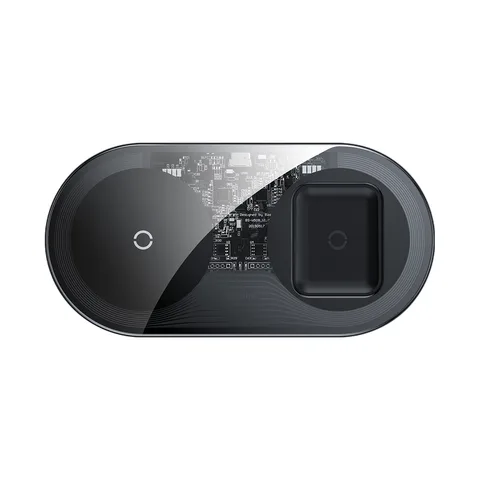 Беспроводная зарядка Baseus Simple 2in1 Wireless Charger 18W Max For iPhones + AirPods (Special Edition) Transparent (Qi) (WXJK-A01) Black