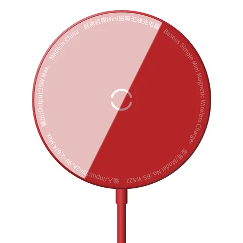 Беспроводная зарядка Baseus Simple Mini Magnetic Wireless Charger(with Type-C cable 1.5m) (WXJK-H09) Red