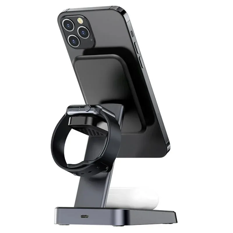 Беспроводное зарядное устройство Acefast E3 Desktop Three-In-One Wireless Charging Stand Black — фото 2