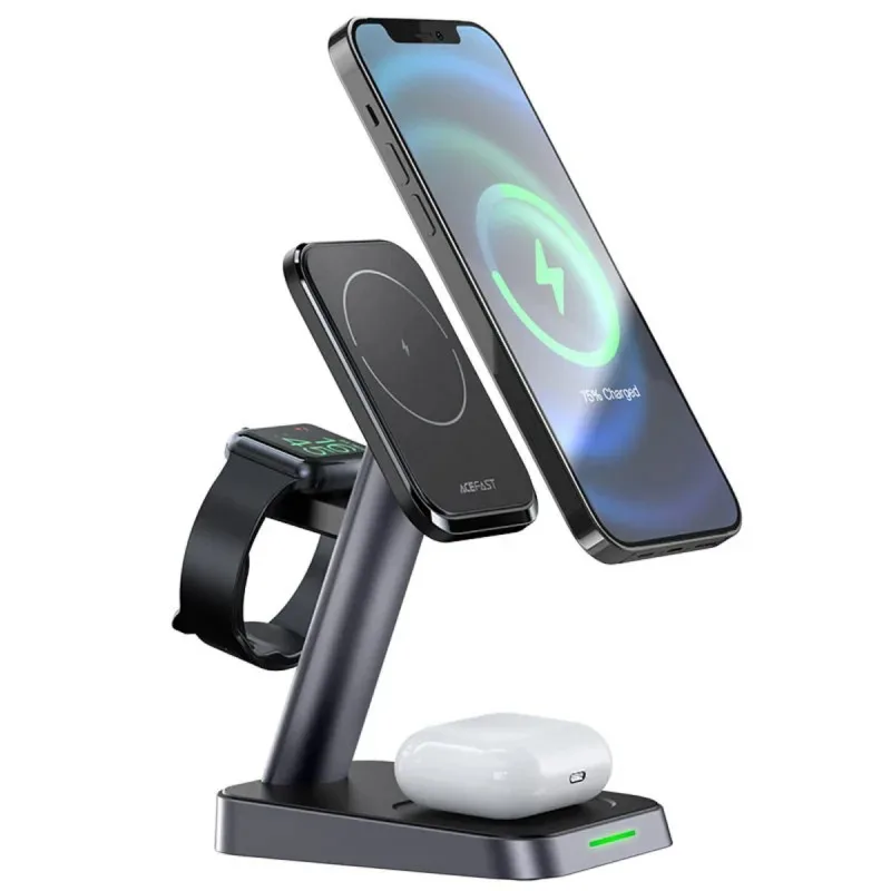 Беспроводное зарядное устройство Acefast E3 Desktop Three-In-One Wireless Charging Stand Black — фото 3