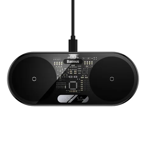 Беспроводная зарядка Baseus Digital LED Display 2in1 Wireless Charger 20W (WXSX010101) Black