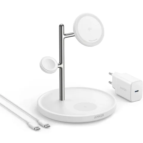 Док-станция Anker MagGo Charging Station Qi2 3-in-1 Stand 15W (B25M3121) White