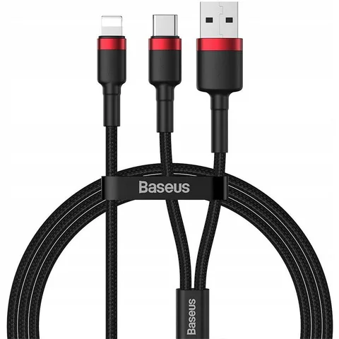 Кабель Baseus Cafule 2in1 Lightning/Type-C+USB 1.2m (CATKLF-ELG1) Black
