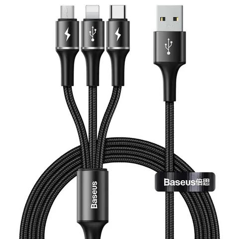 Кабель Baseus Halo Data 3in1 Lightning/Type-C/MicroUSB 1m (CAMLT-HA01) Black