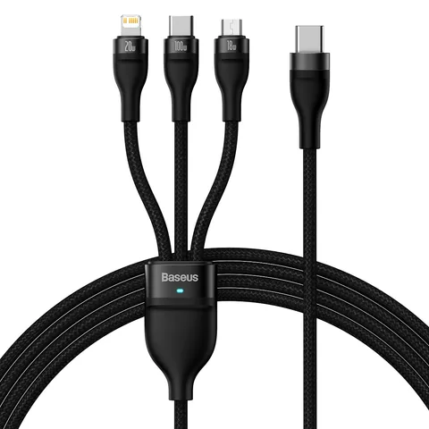 Кабель Baseus Flash Series Ⅱ One-for-three Fast Charging Cable Type-C to M+L+C 100W 1.5m (CASS030201) Black