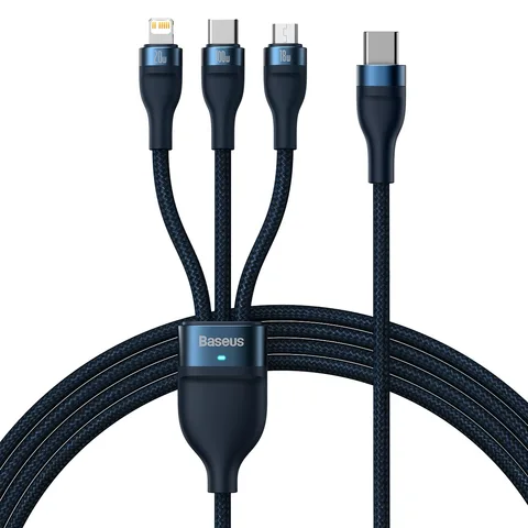 Кабель Baseus Flash Series Ⅱ One-for-three Fast Charging Cable Type-C to M+L+C 100W 1.5m (CASS030203) Blue