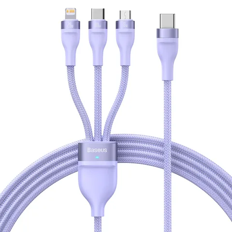 Кабель Baseus Flash Series Ⅱ One-for-three Fast Charging Cable Type-C to M+L+C 100W 1.5m (CASS030205) Purple