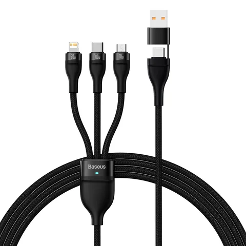 Кабель Baseus Flash Series Ⅱ Two-for-three Charging Cable U+C to M+L+C 100W 1.2m (CASS030101) Black