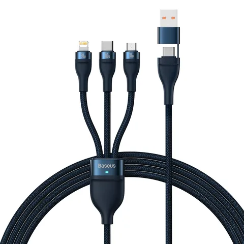Кабель Baseus Flash Series Ⅱ Two-for-three Charging Cable U+C to M+L+C 100W 1.2m (CASS030103) Blue
