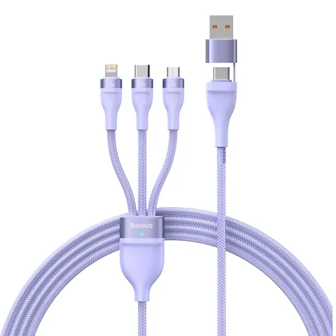 Кабель Baseus Flash Series Ⅱ Two-for-three Charging Cable U+C to M+L+C 100W 1.2m (CASS030105) Purple