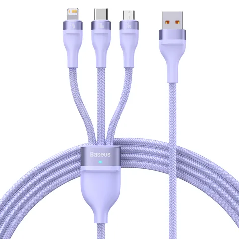 Кабель Baseus Flash Series Ⅱ One-for-three Fast Charging Data Cable USB to M+L+C 100W 1.2m (CASS030005) Purple