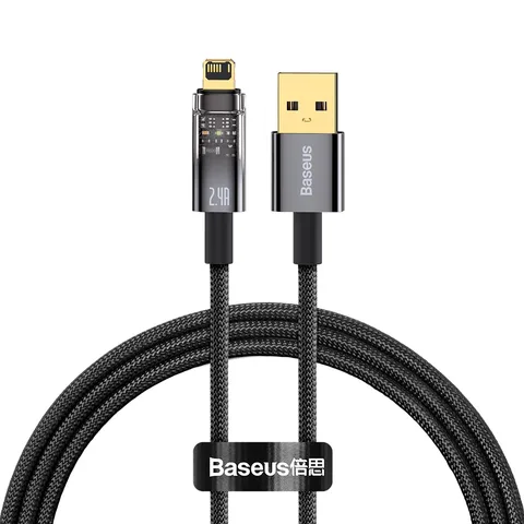 Кабель Baseus Explorer Series Auto Power-Off Fast Charging Data Cable USB to IP 2.4A 1m (CATS000401) Black