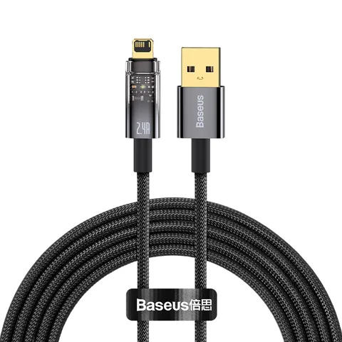 Кабель Baseus Explorer Series Auto Power-Off Fast Charging Data Cable USB to IP 2.4A 2m (CATS000501) Black