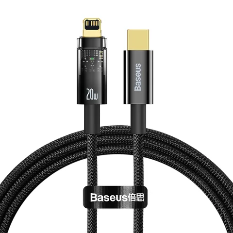 Кабель Baseus Explorer Series Auto Power-Off Fast Charging Data Cable Type-C to IP 20W 1m (CATS000001) Black