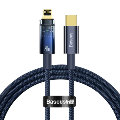 Кабель Baseus Explorer Series Auto Power-Off Fast Charging Data Cable Type-C to IP 20W 1m (CATS000003) Blue