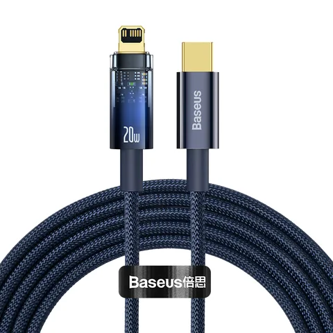 Кабель Baseus Explorer Series Auto Power-Off Fast Charging Data Cable Type-C to IP 20W 2m (CATS000103) Blue