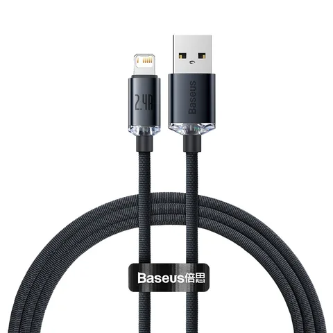 Кабель Baseus Crystal Shine Series Fast Charging Data Cable USB to iP 2.4A 1.2m (CAJY000001) Black