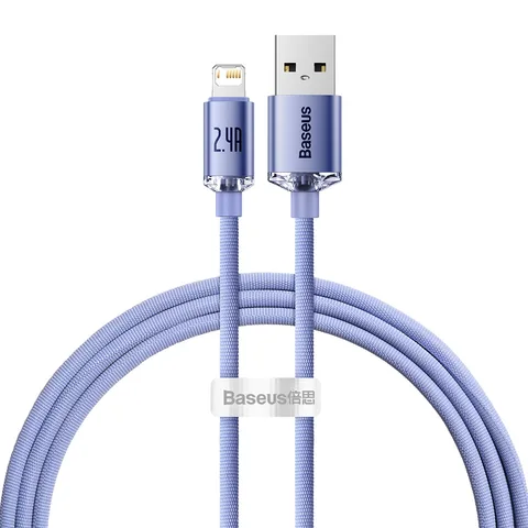 Кабель Baseus Crystal Shine Series Fast Charging Data Cable USB to iP 2.4A 1.2m (CAJY000005) Purple
