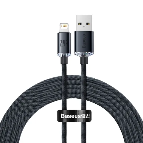 Кабель Baseus Crystal Shine Series Fast Charging Data Cable USB to iP 2.4A 2m (CAJY000101) Black