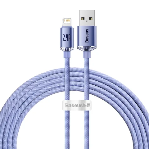 Кабель Baseus Crystal Shine Series Fast Charging Data Cable USB to iP 2.4A 2m (CAJY000105) Purple