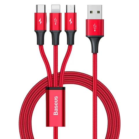 Кабель Baseus Rapid Series 3-in-1 Cable 1.2m For IP+Micro+Type-C (CAJS000009) Red