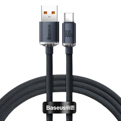 Кабель Baseus Crystal Shine Series Fast Charging Data Cable USB to Type-C 100W 1.2m (CAJY000401) Black