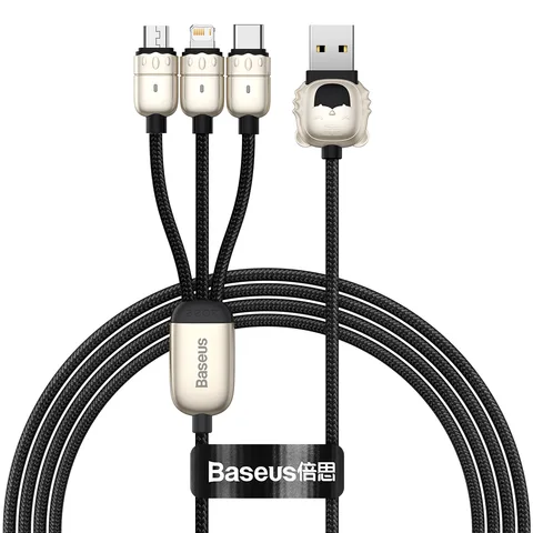 Кабель Baseus Year of the Tiger One-for-three Data Cable USB to M+L+C 3.5A 1.2m (CASX010001) Black
