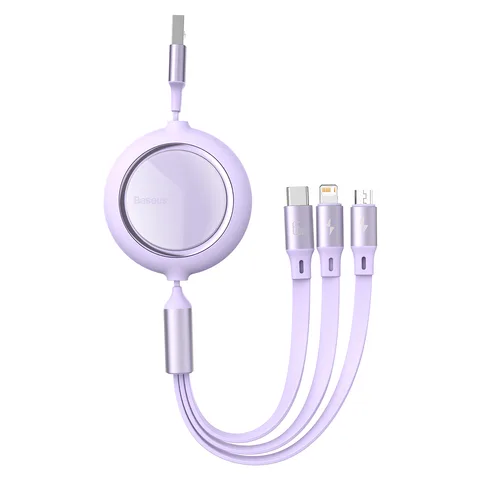 Кабель Baseus Bright Mirror One-for-three Retractable Data Cable USB to M+L+C 1.2m 66W (CAMLC-MJ05) Purple