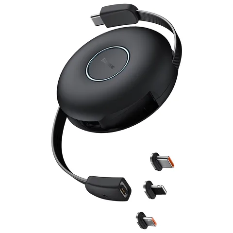 Кабель Baseus Zinc Magnetic One-for-three Safe Fast Charging Retractable Data Cable Type-C to M+L+C PD 20W (CAMLC-01) Black