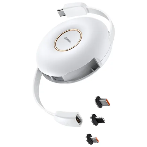Кабель Baseus Zinc Magnetic One-for-three Safe Fast Charging Retractable Data Cable Type-C to M+L+C PD 20W (CAMLC-02) White