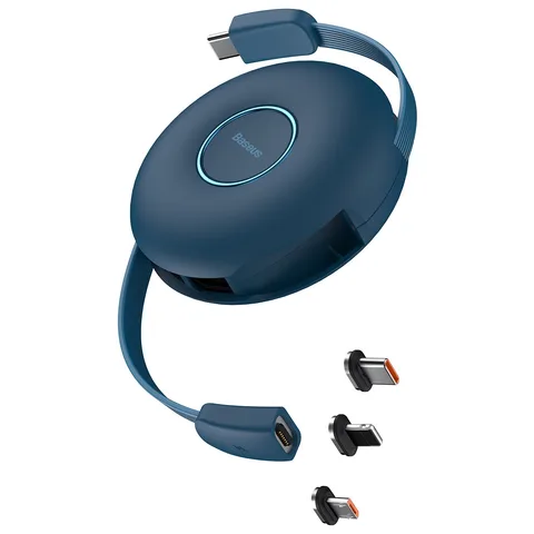 Кабель Baseus Zinc Magnetic One-for-three Safe Fast Charging Retractable Data Cable Type-C to M+L+C PD 20W (CAMLC-03) Blue