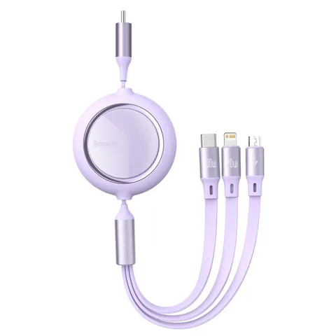 Кабель Baseus Bright Mirror One-for-three Retractable Data Cable Type-C to M+L+C 1.2m 100W (CAMLC-AMJ05) Purple