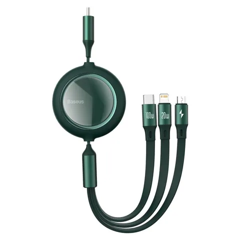 Кабель Baseus Bright Mirror One-for-three Retractable Data Cable Type-C to M+L+C 1.2m 100W (CAMLC-AMJ06) Green