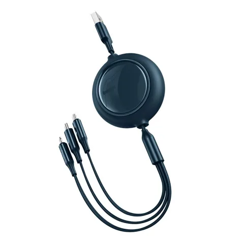 Кабель Baseus Bright Mirror One-for-three Retractable Data Cable USB to M+L+C 3.5A 1.2m (CAMLT-MJ03) Blue