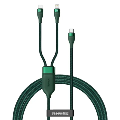 Кабель Baseus Flash Series One-for-two Fast Charging Data Cable Type-C to L+C 100W 1.2m (CA1T2-F06) Green