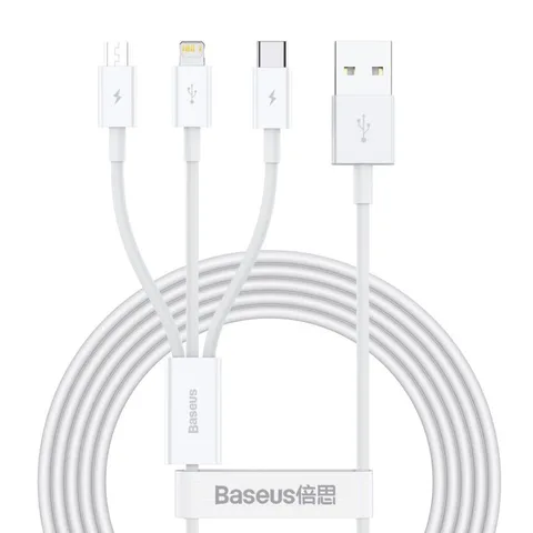 Кабель Baseus Superior Series Fast Charging Data Cable USB to M+L+C 3.5A 1.5m (CAMLTYS-02) White