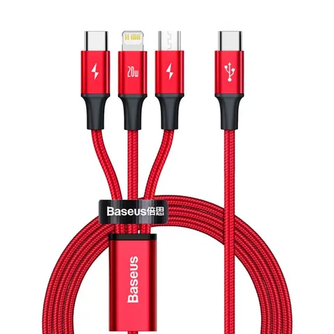Кабель Baseus Rapid Series 3-in-1 Fast Charging Data Cable Type-C to C+L+C PD 20W 1.5m (CAMLT-SC09) Red