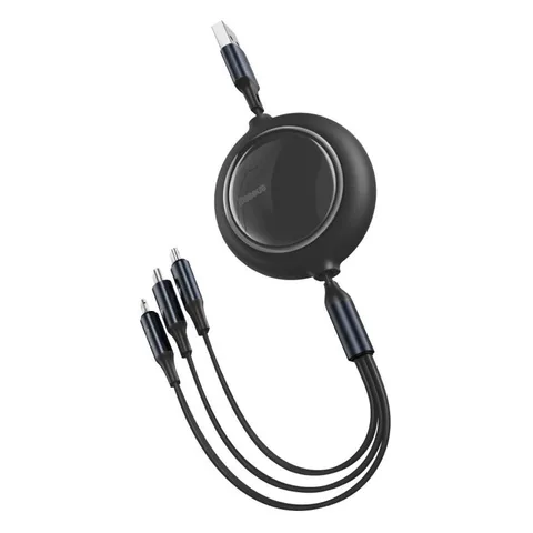 Кабель Baseus Bright Mirror One-for-three Retractable Data Cable USB to M+L+C 3.5A 1.2m (CAMLT-MJ01) Black