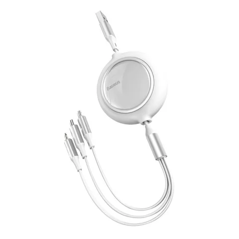 Кабель Baseus Bright Mirror One-for-three Retractable Data Cable USB to M+L+C 3.5A 1.2m (CAMLT-MJ02) White