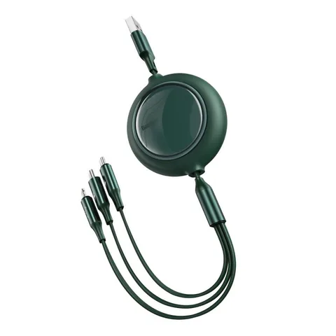 Кабель Baseus Bright Mirror One-for-three Retractable Data Cable USB to M+L+C 3.5A 1.2m (CAMLT-MJ06) Green