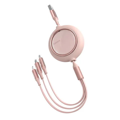 Кабель Baseus Bright Mirror One-for-three Retractable Data Cable USB to M+L+C 3.5A 1.2m (CAMLT-MJ04) Pink