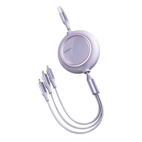 Кабель Baseus Bright Mirror One-for-three Retractable Data Cable USB to M+L+C 3.5A 1.2m (CAMLT-MJ05) Purple