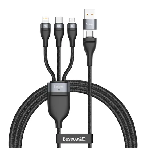 Кабель Baseus Flash Series Two-for-three Data Cable U+C to M+L+C 100W 1.2m (CA2T3-G1) Gray+Black