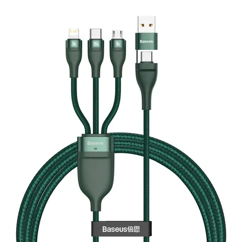 Кабель Baseus Flash Series Two-for-three Data Cable U+C to M+L+C 100W 1.2m (CA2T3-06) Green