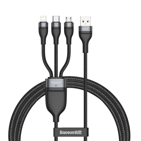 Кабель Baseus Flash Series One-for-three Fast Charging Data Cable USB to M+L+C 66W 1.2m (CA1T3-G1) Gray+Black