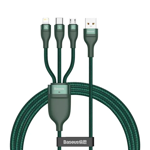 Кабель Baseus Flash Series One-for-three Fast Charging Data Cable USB to M+L+C 66W 1.2m (CA1T3-06) Green