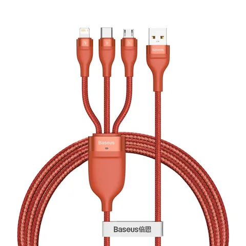 Кабель Baseus Flash Series One-for-three Fast Charging Data Cable USB to M+L+C 66W 1.2m (CA1T3-07) Orange